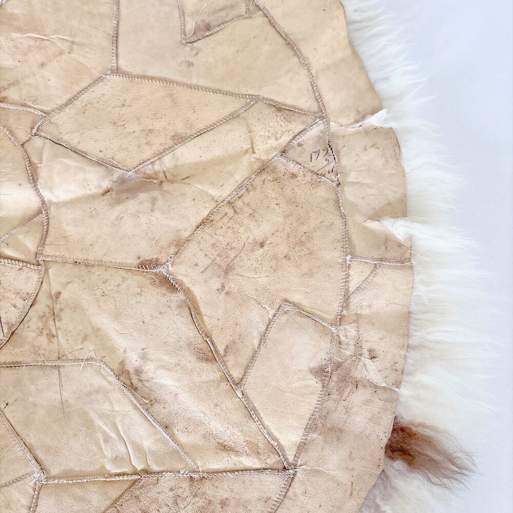 SOUTH AMERICAN ROUND PATCHWORK ALPACA FUR RUG - Picture 13 of 16